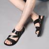 Men Black Leather Sandals Summer Brown Outdoor Hiking Sandals Wide Head Beach Shoes for Father Over Sized