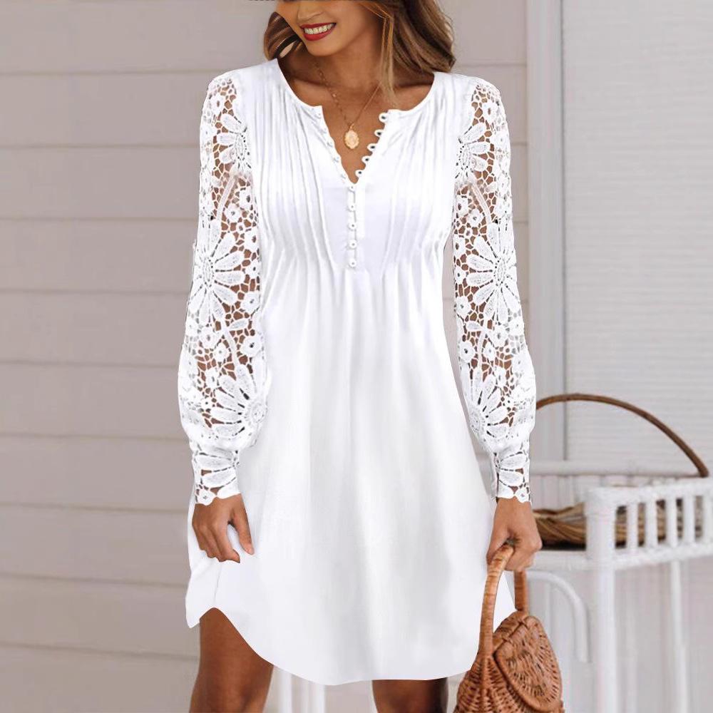 Women's Plus Size Lace Long Sleeve Dress - Elegant Formal Occasion Long Skirt Spring Winter Vestidos