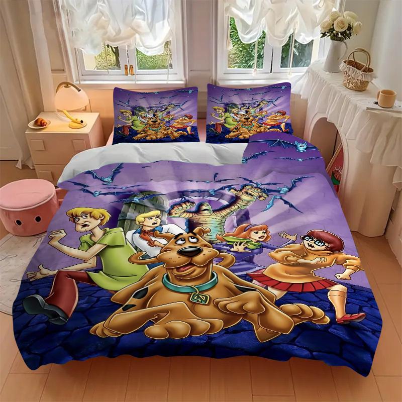 3pcs Scooby Printed Quilt Set - Soft and Comfortable Quilt Cover for Bedroom, Guest Room and Dormitory Decorative Bedding Set 1 Duvet Cover