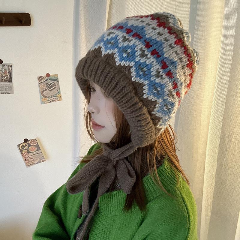 Luochi Fair Isle Knit Hat – Stylish, Adjustable, Warm Wool Hat for Autumn & Winter