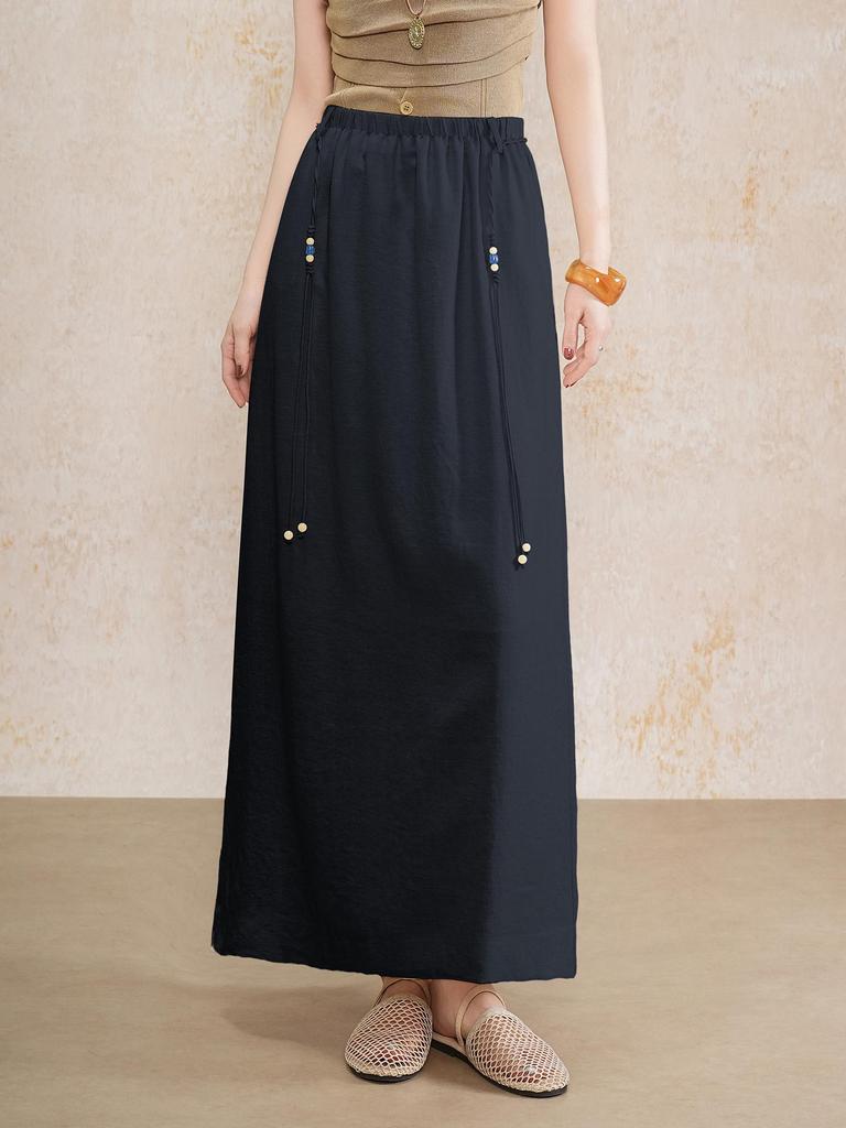 Elastic Waist Drape Slim Fit Midi Skirt - 2026 Spring/Summer Collection