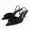 Fashion Black Satin Butterfly Knot Decorated Pumps Women Sexy Pointed Toe Slingback Stiletto Sandals Elegant Banquet Dress Shoes