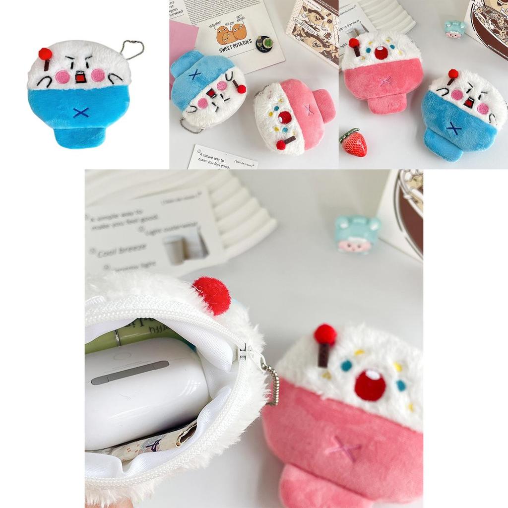 Adorable Fluffy Rice Coin Purse Soft Plush Storage Bag Cute Earphone Case