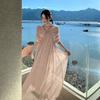 French High-end Chiffon Dress for Women's Beach Vacation Collar, Thin Temperament Long Dress for Women's Autumn