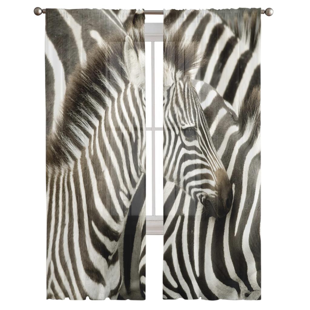 Wild Animal Zebra Chiffon Sheer Curtains for Living Room Bedroom Home Decoration Window Voile Tulle Curtain Drapes