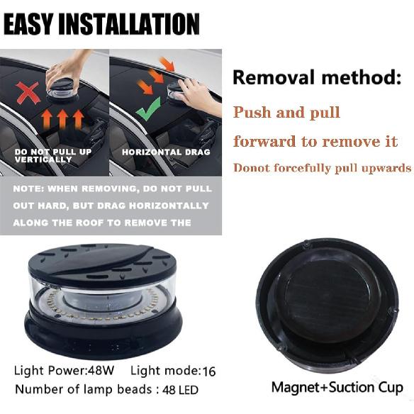 TOPKU 4.7" LED Rotating Beacon Strobe Light with 48 LEDs, Magnetic Suction Cup Base, 12-24V, 80W Power Supply, Brilliantly Bright and Compact (Blue