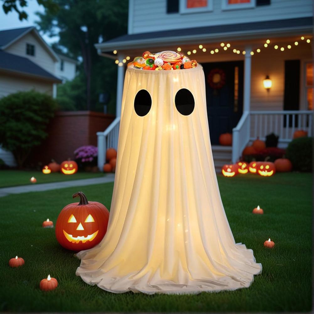 Halloween Glowing Ghost Candy Holder Bowl Ghost Treat Buckets Trick Or Treat Kids Gift Packaging Door Porch Ornaments Decor