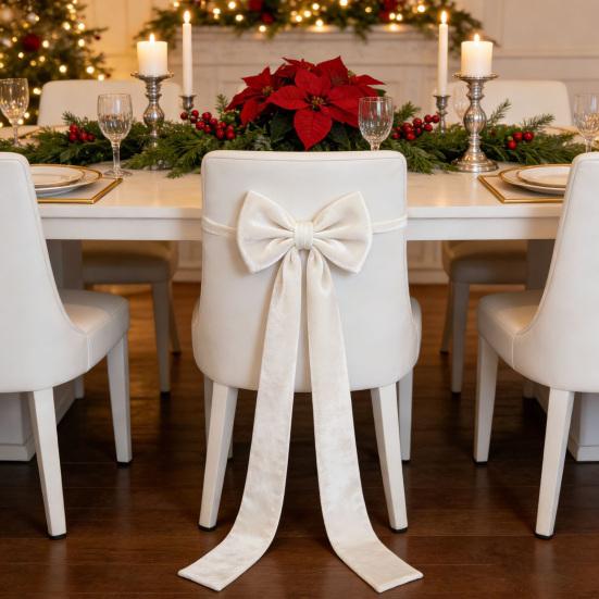 Chair Sash Bow Reusable Chair Back Velvet Bow Universal Wedding Events Banquet Anniversary Bridal Banquet Party Dining Chair Cover Decoration