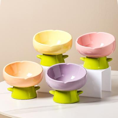 Tulip Shaped Pet Bowl Ceramic High Foot Cat Food Bowl Protects Cervical Vertebrae Pet Supplies