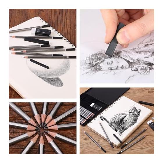 Mr. Pen - 19 Piece Sketch Pencils Set, Graphite Pencils (10B-6H) & Graphite Sticks, Eraser, Metal Sharpener for Drawing, Sketching, Shading, Art