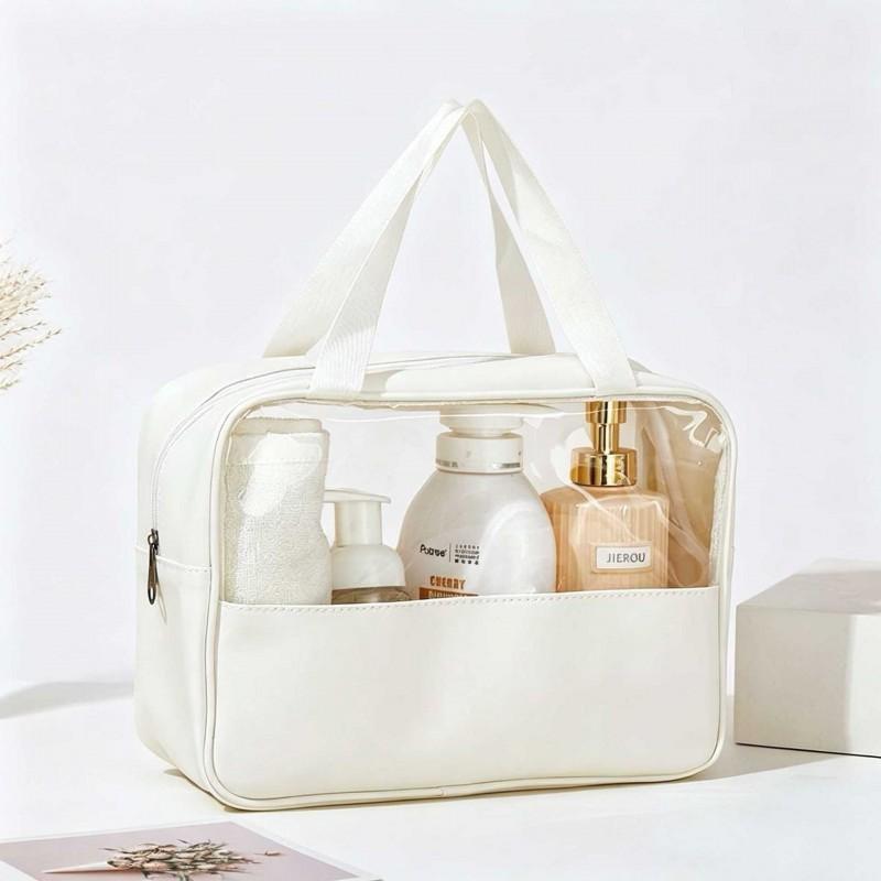 3-Piece Makeup Bag Set Large Capacity Waterproof PU Travel Organizer Transparent Design