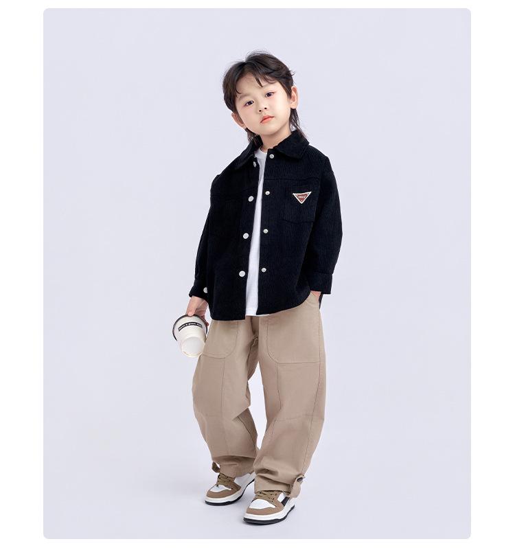 Baumwoll-Cardigan-Hemd für Jungen, Frühling/Herbst 2025 Mode für große Kinder, einfarbige Reversjacke.