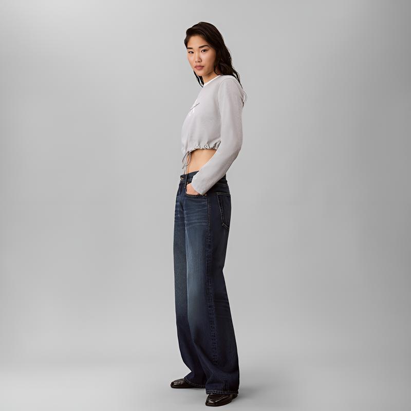 Calvin Klein Jeans Classic Letter Drawstring Hem Cotton Slim Fit Long Sleeve T-Shirt Women tops 47H262G