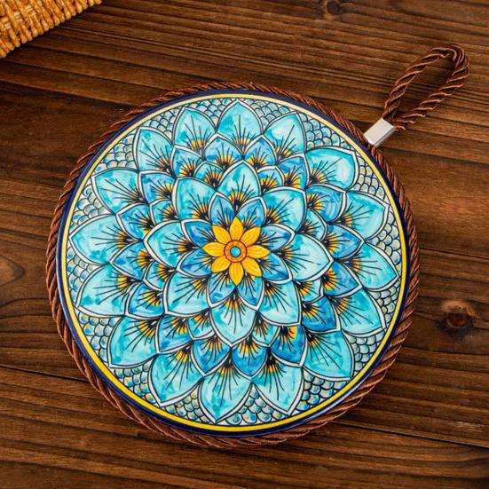 Decorative Heat Mat Vintage Ceramic Trivet, Resistant Pot Holder for Casserole Enamel Elegant Dining Placemat Cookware, Traditional Table Hot Dishes,
