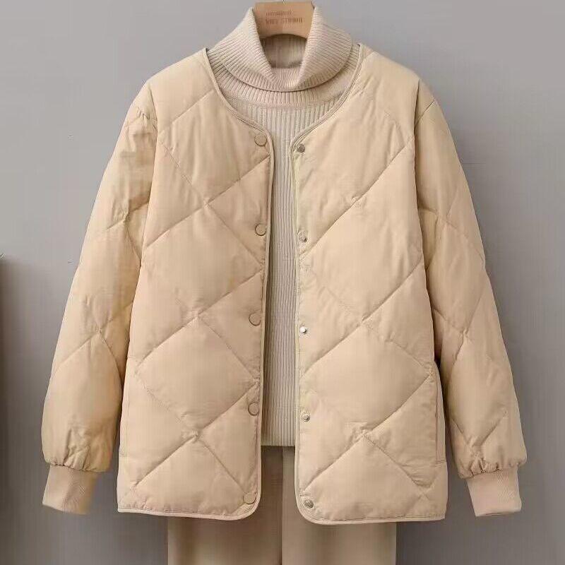 2024 Autumn & Winter Women's Hong Kong Style Short Down Jacket - Diamond Pattern, Lightweight & Loose Fit
