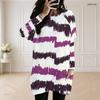 Women Plus Size Round Neck Long Sleeve Blue Marble Printed Loose Longline Top With Pockets