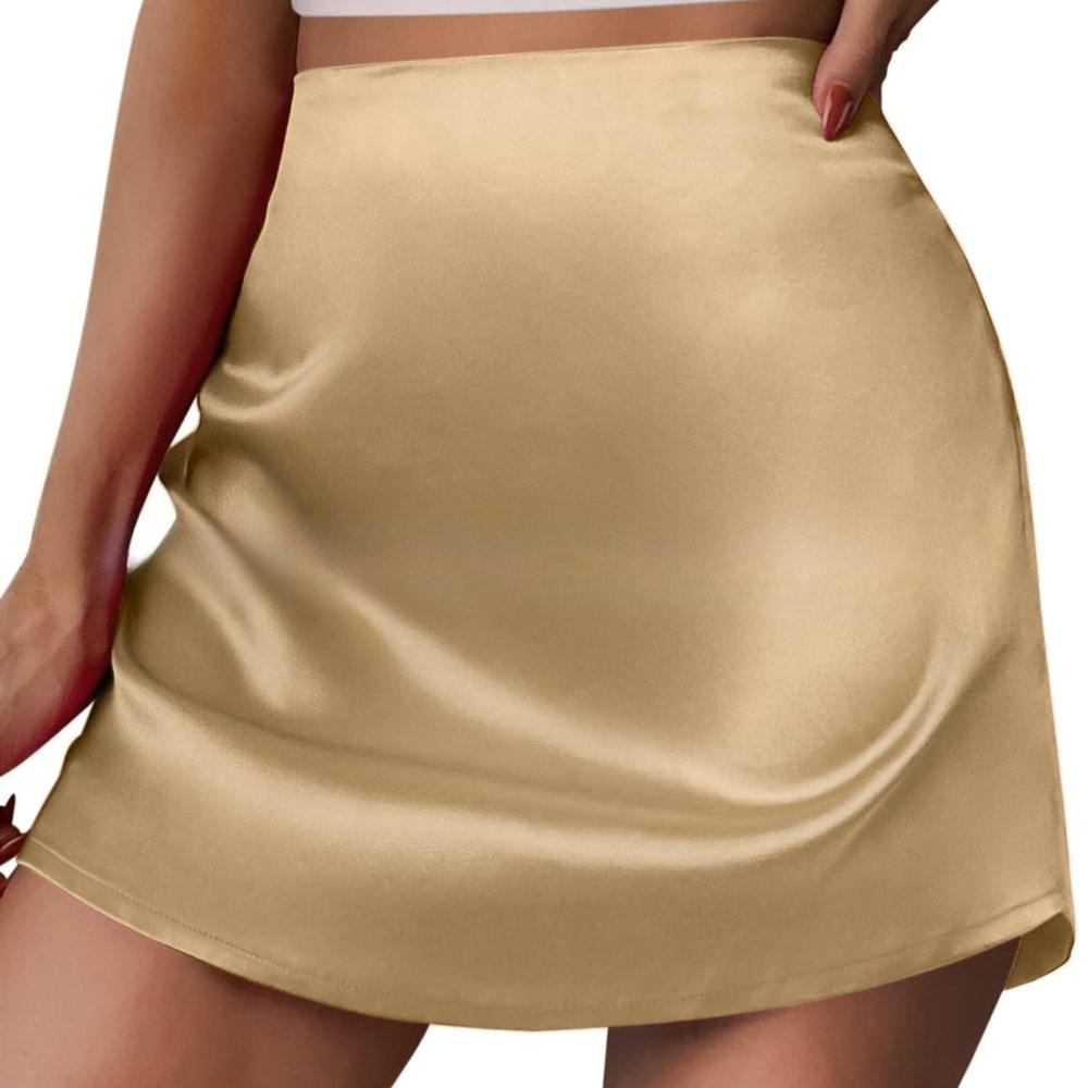 women's Satin High Waist A Line Mini Skirt Elegant Casual Short Skirt with Elastic Waistband