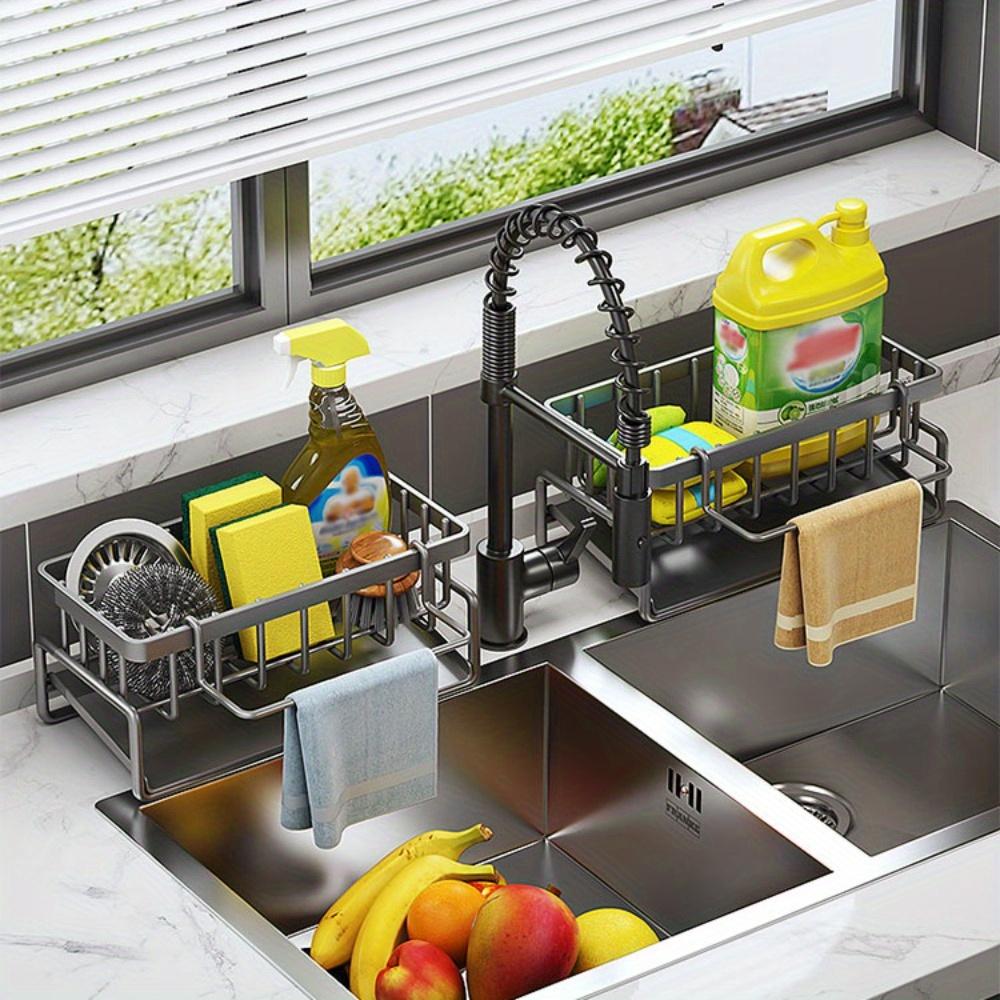 Kitchen Sink Drain Rack Storage Box Automatic Drain Sink Rack Soap Sponge Rack Rag Towel Rack Filter Basket