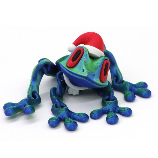 Yousheng 2Pcs Christmas Frog Fridge Magnet 3D Printed Movable Joints Santa Hat Frog Fidget Toy Articulated Animal Figurine Fridge Magnetic Frog