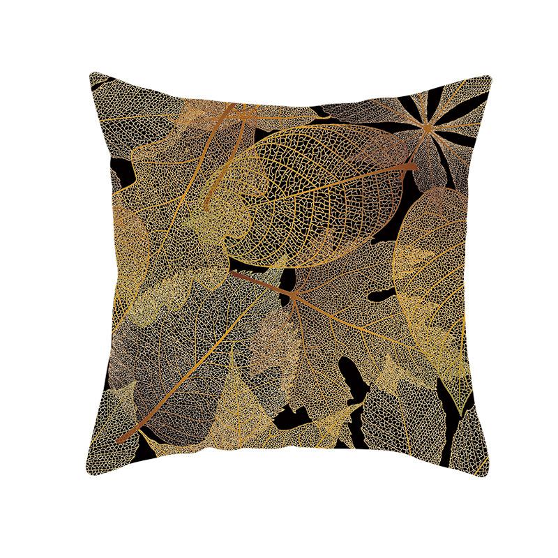 Home Furnishings Black Gold Leaf Print Cushion Cover Office Cushion Cover Waist Pillow Cover