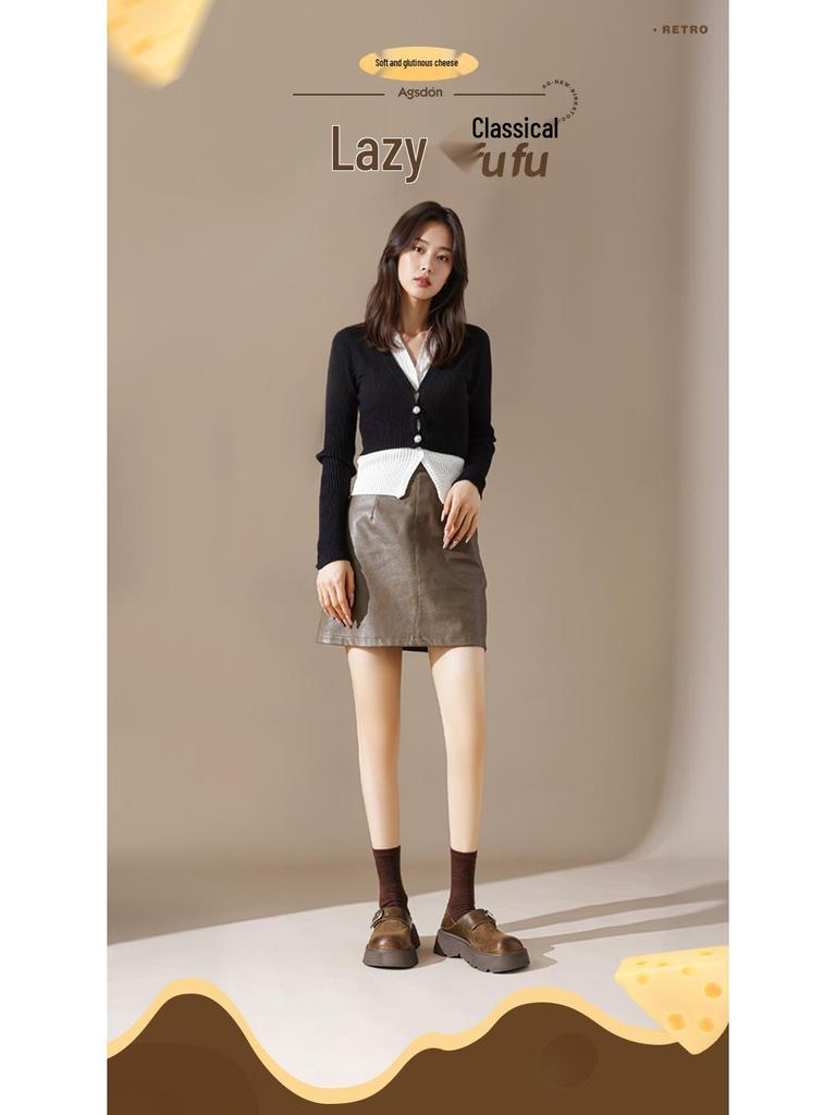 Augusden Women's Chunky Sole Brown Loafers: 2025 Summer British Style Soft Leather Two-Wear Shoes