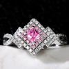 Pinkish Zirconia Ring Cross Wrapped Finger Ring Elegant Luxury Style Make Your Call Match Daily Outfits Party Ring Jewelry