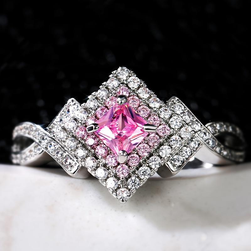 Pinkish Zirconia Ring Cross Wrapped Finger Ring Elegant Luxury Style Make Your Call Match Daily Outfits Party Ring Jewelry
