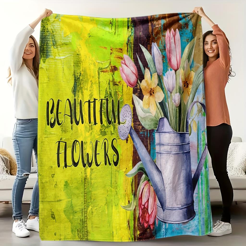 

Painted floral-themed patterns Flannel printed blanket suitable for all seasons suitable for living room office sofa and travel 75x90cm