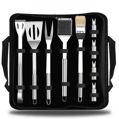 BBQ Tool Set, Portable Oxford Bag, Grilling Utensils, Stainless Steel Grill, Spatula Brush, Outdoor Barbecue Accessories
