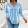 Women's Vintage V-Neck Zipper Front Long Sleeve Pullover Color
