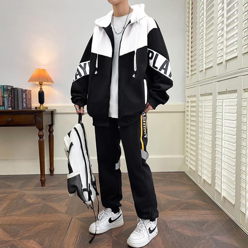 

American Ins Set Men Can Add Patterns Teenage Handsome Jacket Trendy Casual Sports Two-piece S