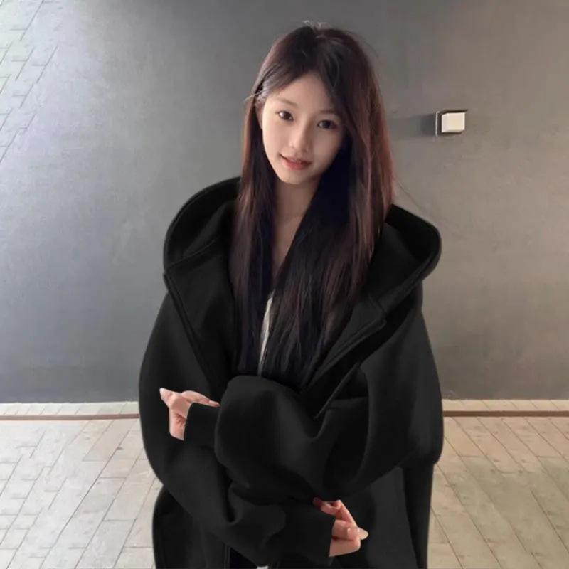 Women's American Style Fleece-Lined Hoodie - Silver Fox Zipper Jacket for Autumn/Winter