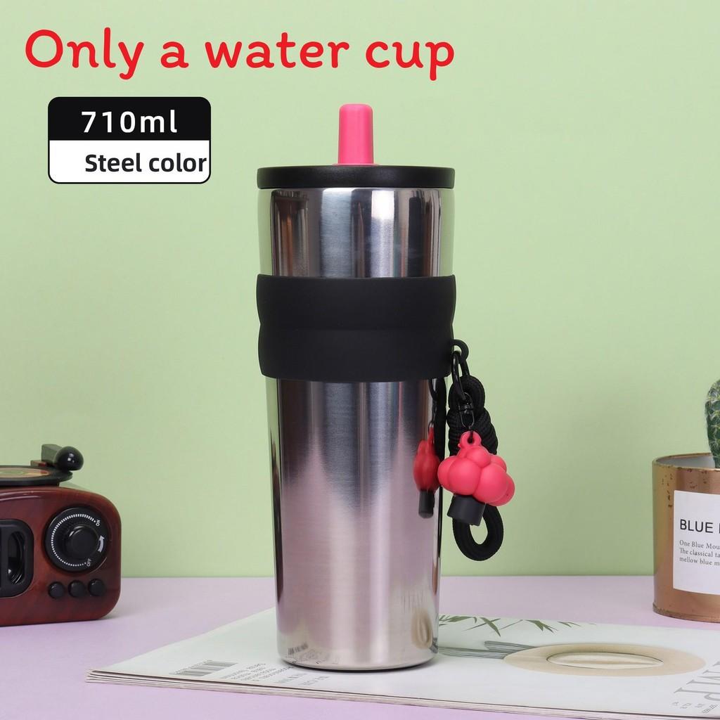 710ml Vacuum Insulated Coffee Cup With Straw And Portable Handle For Home And Commuting
