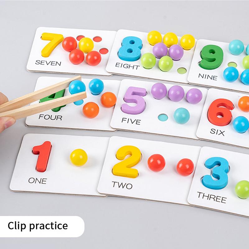 Dřevěná Montessori hračka s klipy a korálky pro batolata, rozpoznávání čísel, aritmetická párovací hračka, hračky pro rané vzdělávání pro děti, dárky