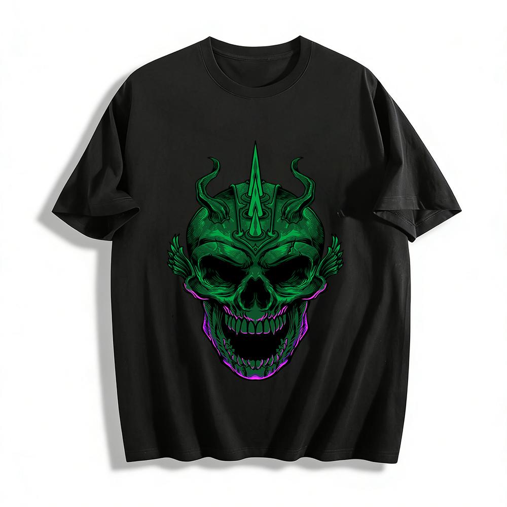Dark Demon Skull Print Trendy Street Casual Short Sleeve T-Shirt Pure cotton T-shirt XXS