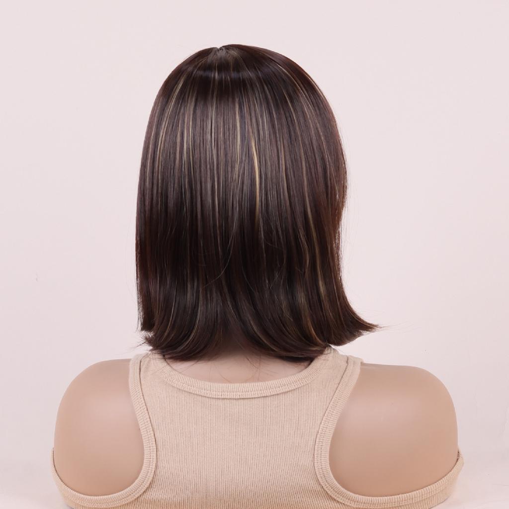 Ladies Mixed Brown Blonde Wig Women Layered Wigs Short Shoulder Length Straight Wig Daily Use Party Cosplay Heat Resistant Fiber