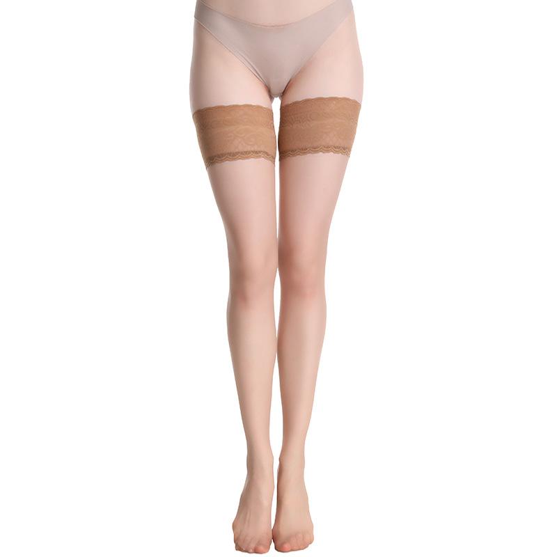 

Qinghe Sexy Meat-through Stockings Lace Lace Silicone Non-slip Stockings Women s Thin Bare Legs High Tube Over Knee Thigh Socks [15D] core wire [silicone non-slip] stockings кавовий