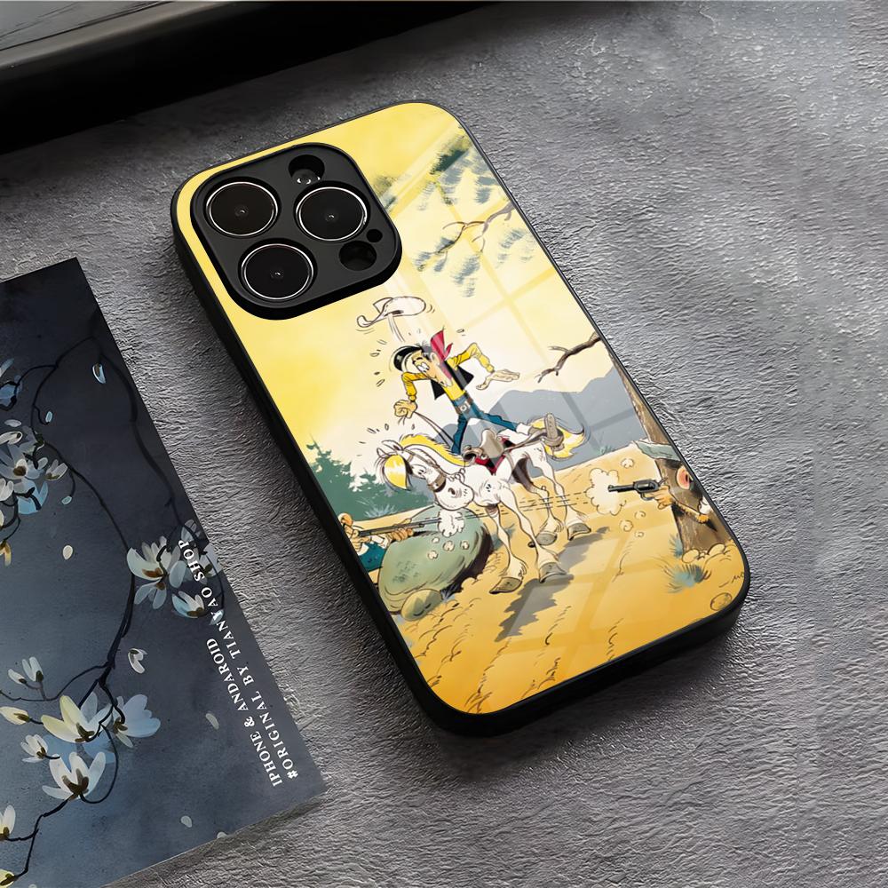 LUCKY LUKE CARTOON Phone Case For IPhone 17 Air 16 E Pro Max 15 14 13 Mini 12 Pro 11 Max Plus Black Glass Cover