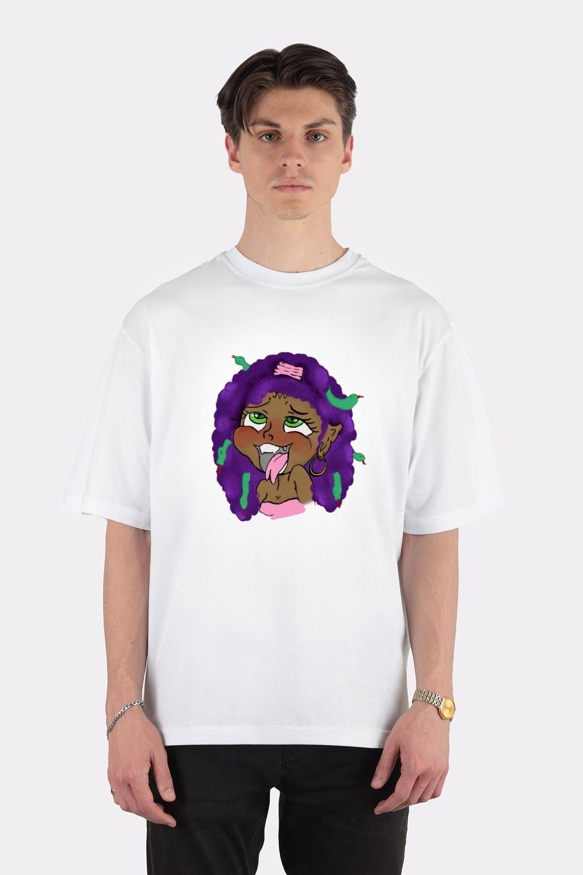 

Белая футболка унисекс оверсайз Medusa Ahegao