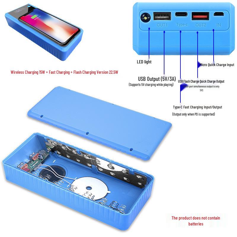 Solderless 6-Cell 26650 Battery Box Quick Charge PD Power Bank Shell Kit