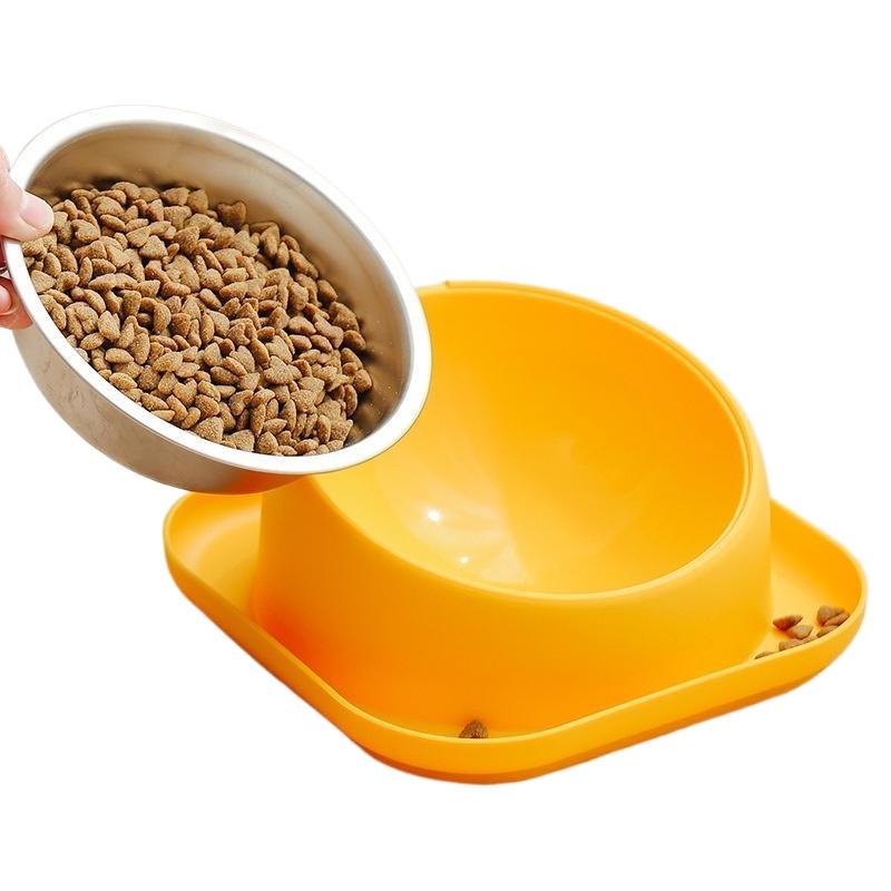 Pet Bowl Oblique Bowl Dog Food Basin Anti-knock Dog Bowl Protection Cervical Spine Stainless Steel Cat Food Basin Pet Feeder