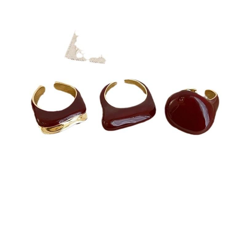 Ankara Red Drop Oil Irregular Metal Opening Ring Women'S Niche High-End Personality Fashion Versatile Ring Ring