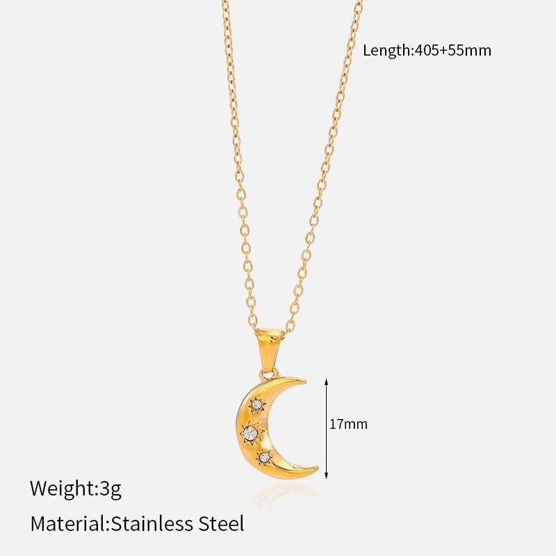Trendy Star Moon Titanium Steel Necklace Women Small Pendant Jewelry 14K Gold Plated Fashion Gift