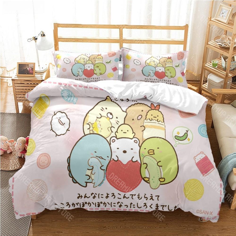 3D Print Sumikko Gurashi Cute Cartoon Bedding Set for Boys Girls Duvet Cover Pillowcase Twin Queen King Full Single Double Sizes