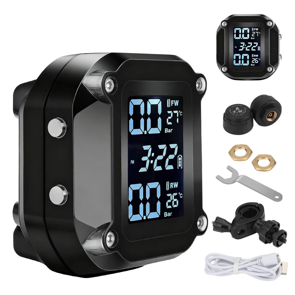 Motorcycle Tire Pressure Monitoring System LCD TMPS Detector Waterproof Motorcycle Tire Pressure Alarm With External Sensor