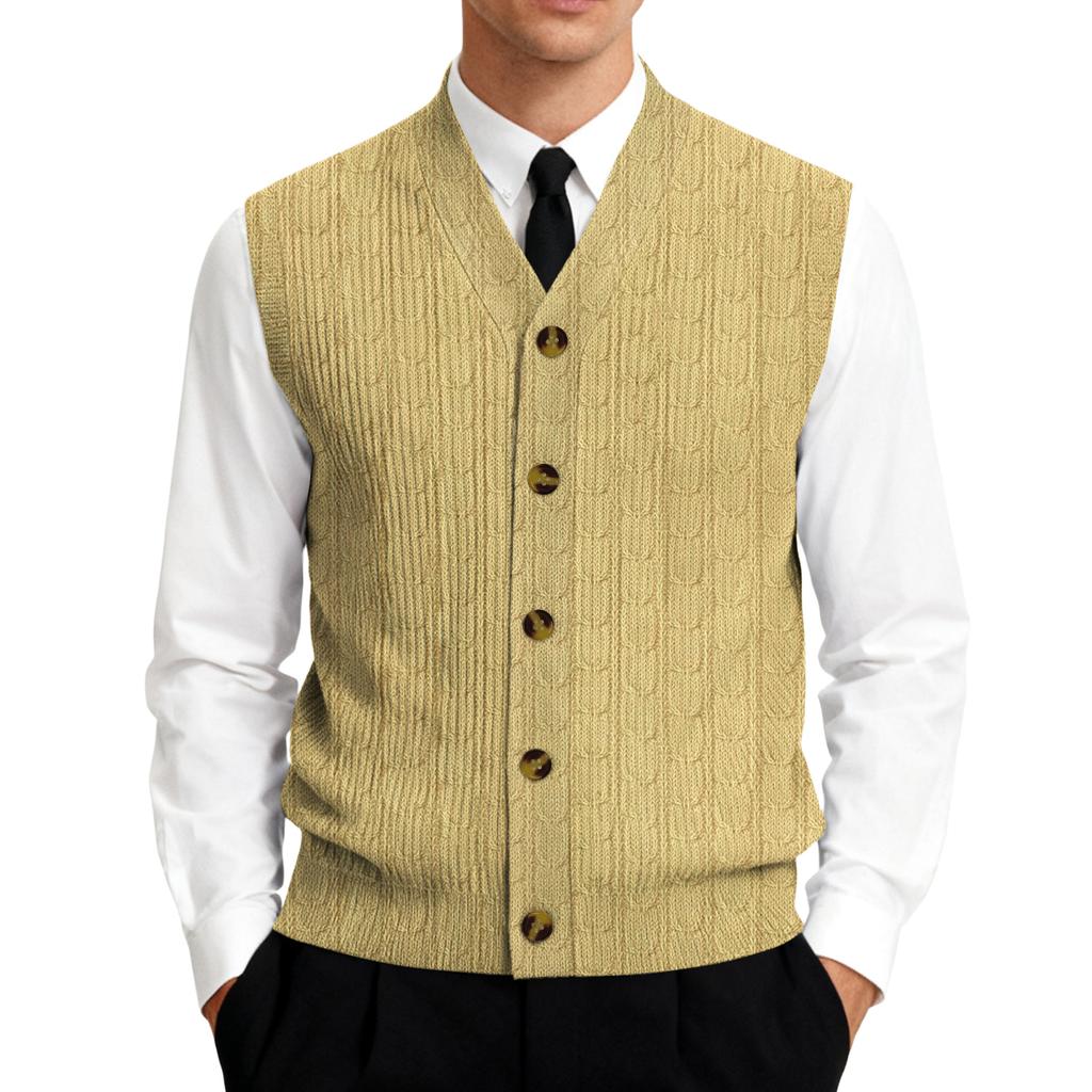 Men's V-Neck Sleeveless Knit Cardigan Vest