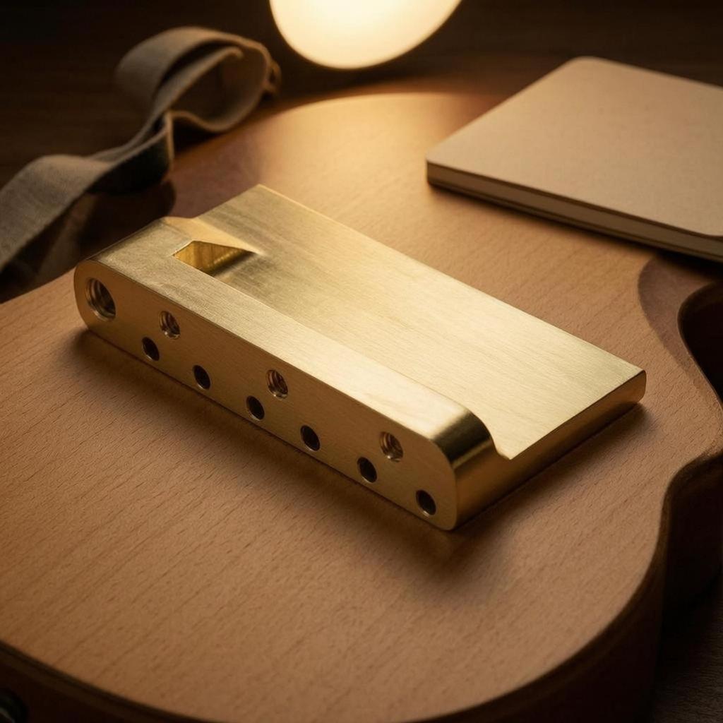 Brass Guitar Bridge Base Brushed Finish Tremolo Drilled Holes