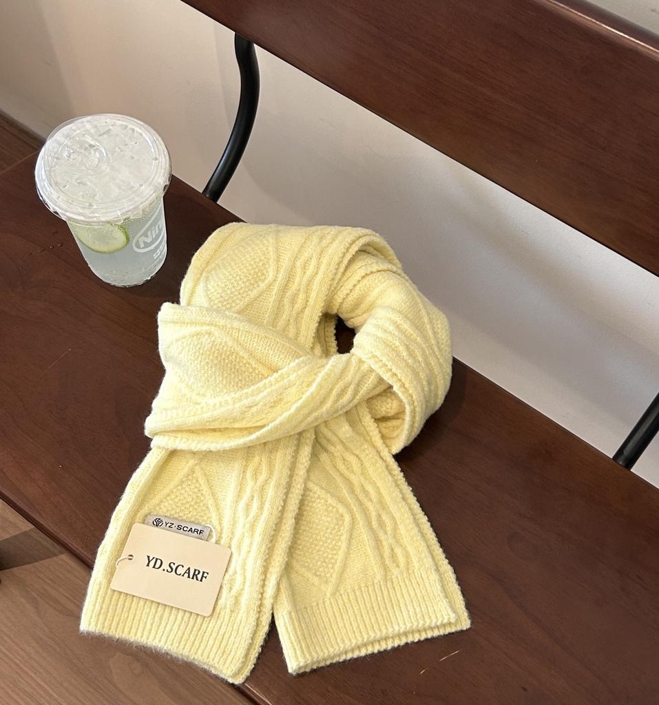 16 New Rhombus Blended Korean Knitted Wool Scarf Women's Winter Warm Versatile Student Solid Color Shawl