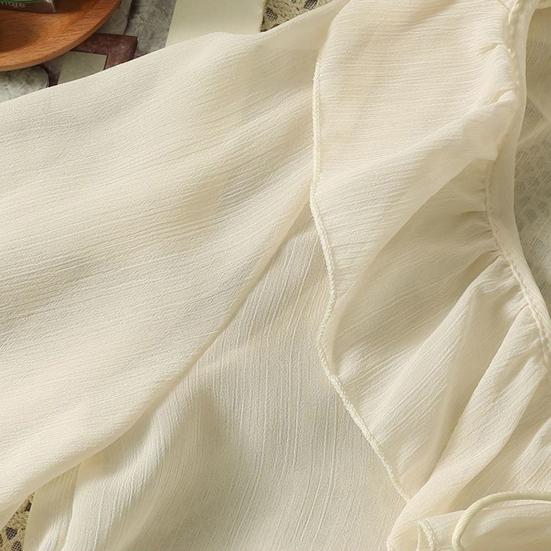 Cardigan in chiffon con scollo a V, lacci, camicia leggera, colore unito, bordo con volant, estivo, sottile, protezione solare, da indossare tutti i giorni