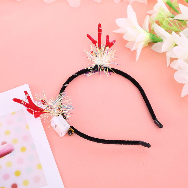Christmas Headband Flashing LED Light Up Antler Tinsel Hair Hoop Halloween Holiday Headwear
